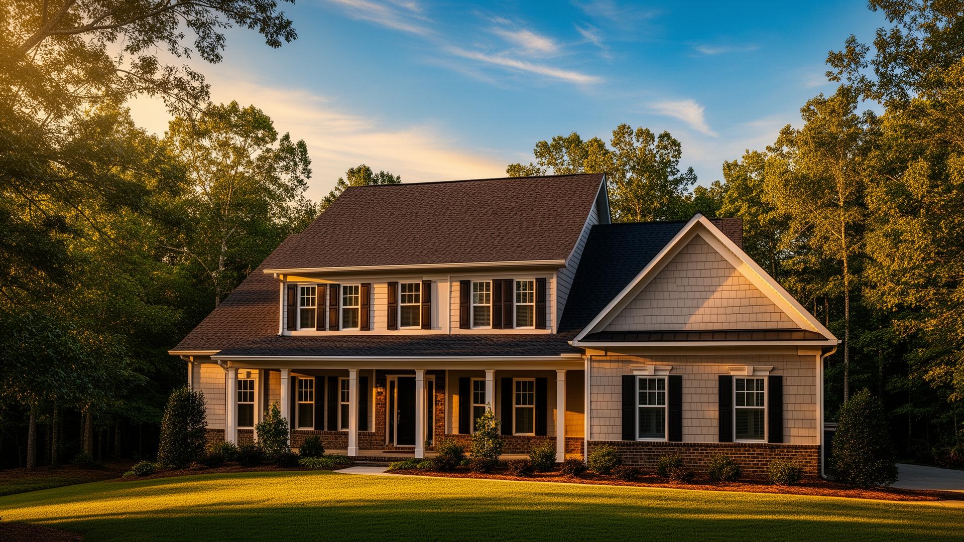 Premium NC home with new roof at golden hour